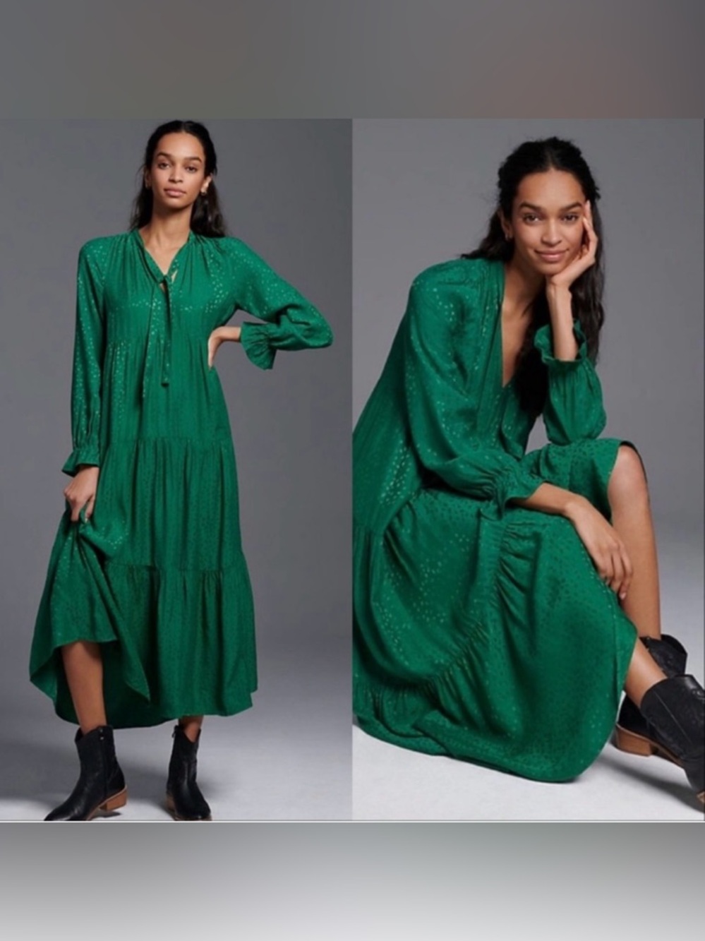 Anthropologie Maeve Wendy Tiered Maxi Dress Green Size Large